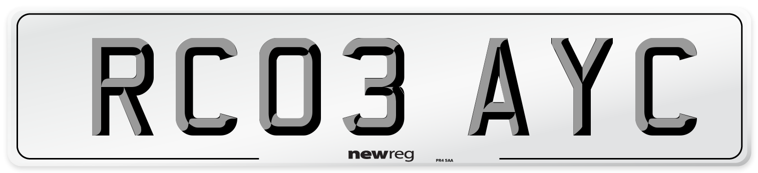 RC03 AYC Number Plate from New Reg